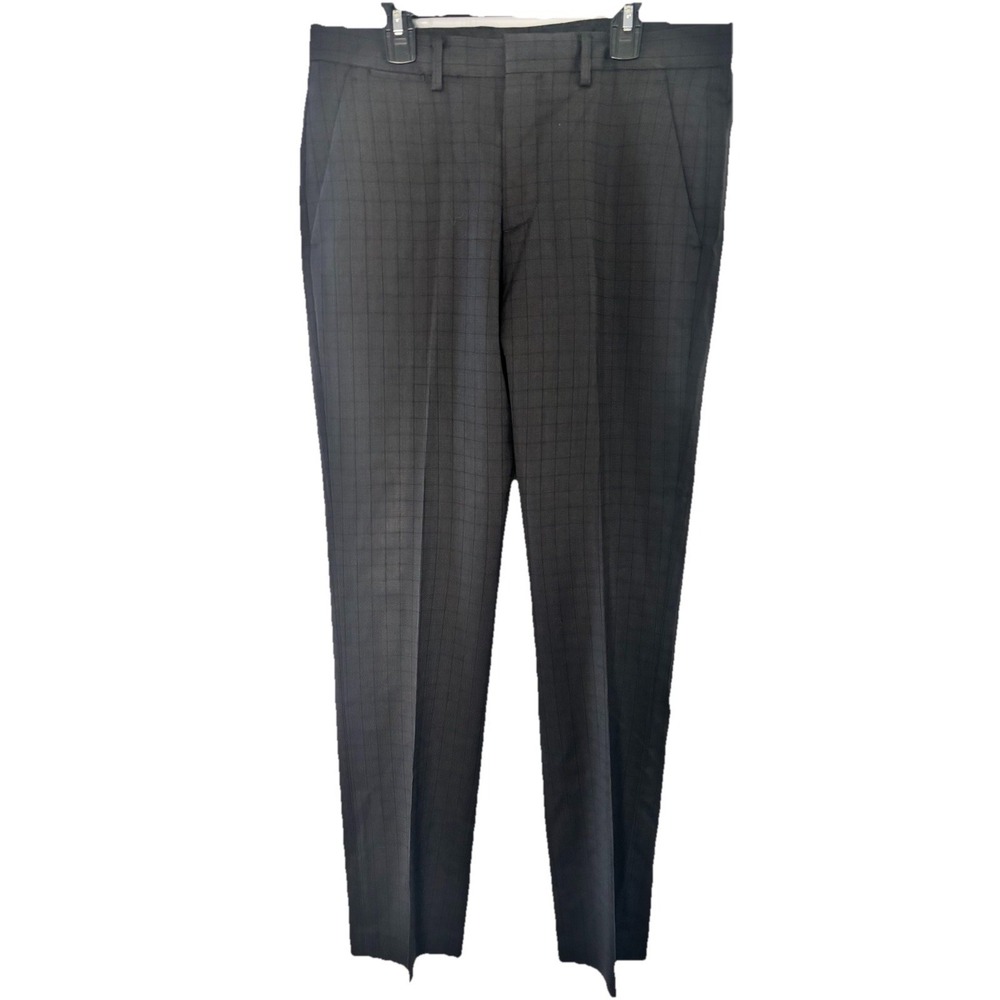 Express Photographer Mens 30x30 Wool Dress‎ Pants Black Plaid Slim Fit